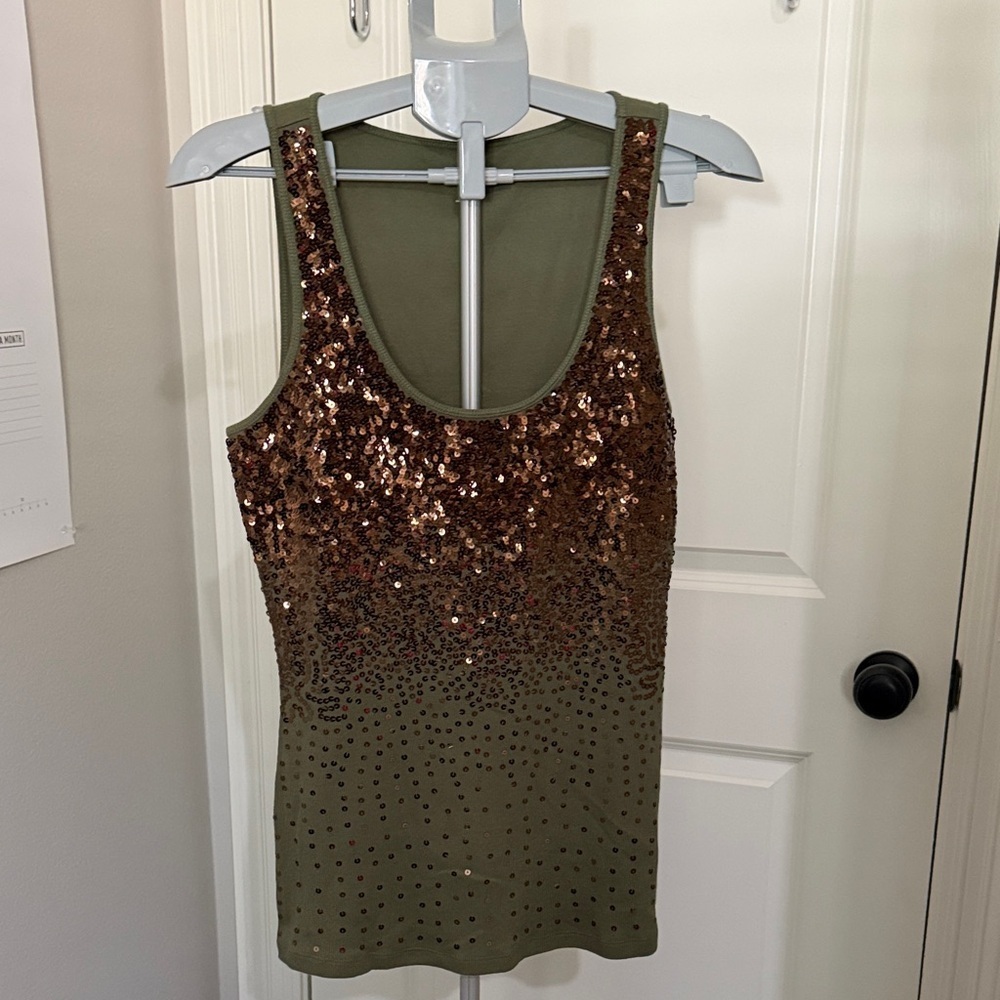 Express Olive and Bronze Sequin Tank Top